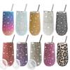 6oz Glänzender Diamant-Becher Bling Strass-Weinglas mit Strohhalm Edelstahl Isoliert Vakuum Champagnerbecher Tasse Eiform