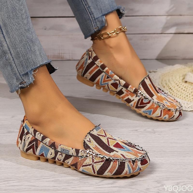 Fashion Color Blocked Floral Fabric Lazy Flat Shoes Shallow Comfortable Spring Summer New Casual Daily Commuting Single Shoes