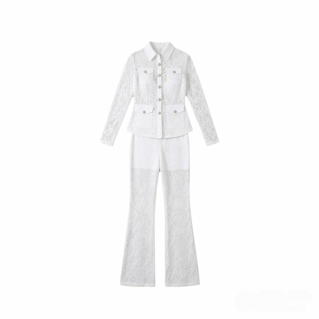 2026 Spring Lace Lapel Suit: European & American Style, Long Sleeve & Pants