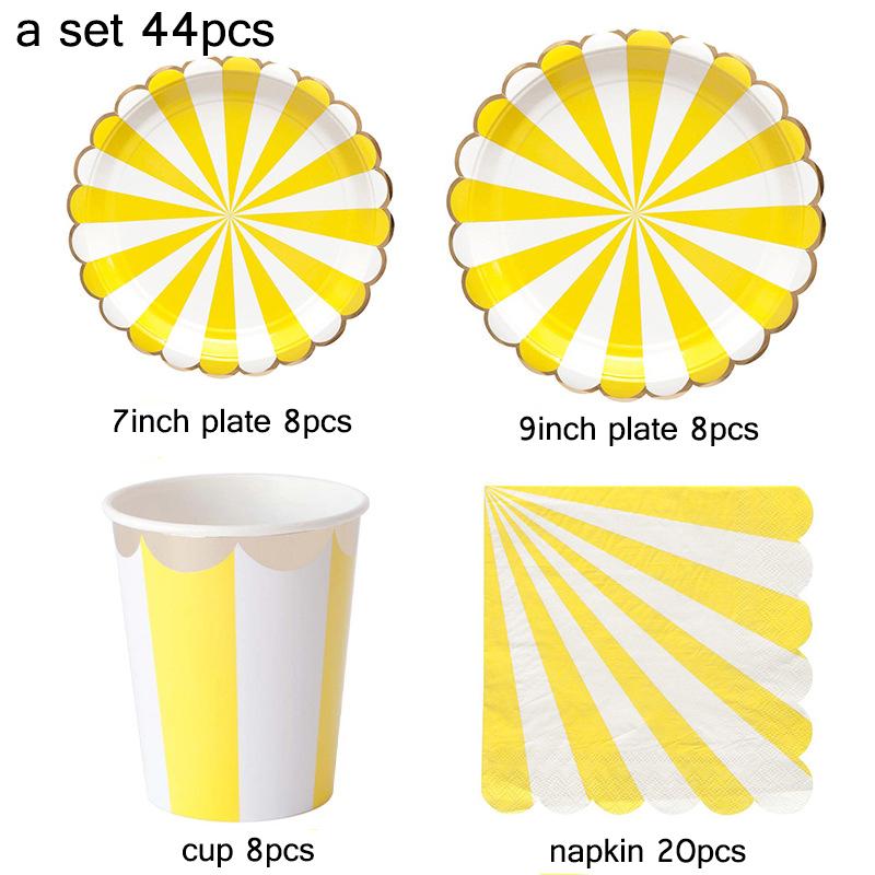 

44 шт./комплект разноцветная полосатая золотая фольга одноразовая посуда тарелка чашка салфетка Рождество Новый год день рождения вечеринка декор принадлежности