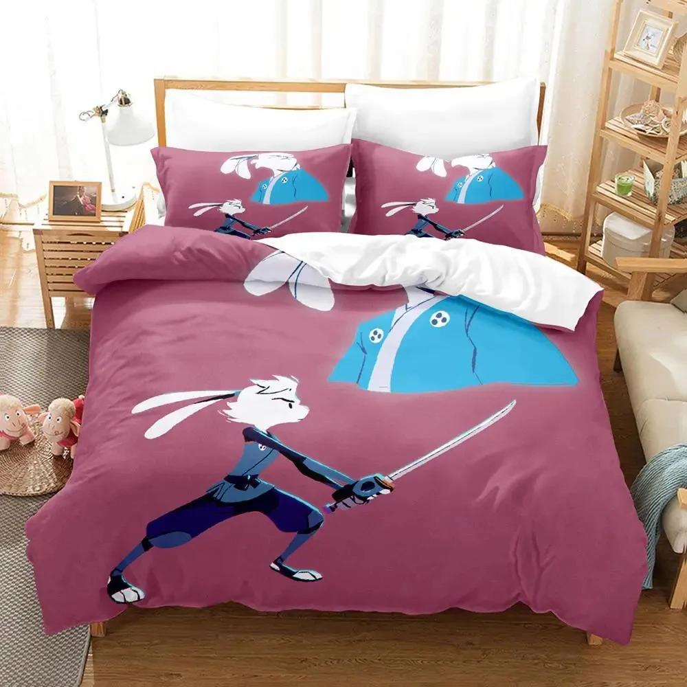 Anime Samurai Rabbit Bedding Set Boys Girls Twin Queen Size Duvet Cover Pillowcase Bed Kids Adult Fashion Home Textileextile