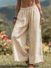 2026 Spring-Summer Women's Solid Color Casual Wide-Leg Pants - Loose, Side Pocket, Elastic Waist, Cotton Linen