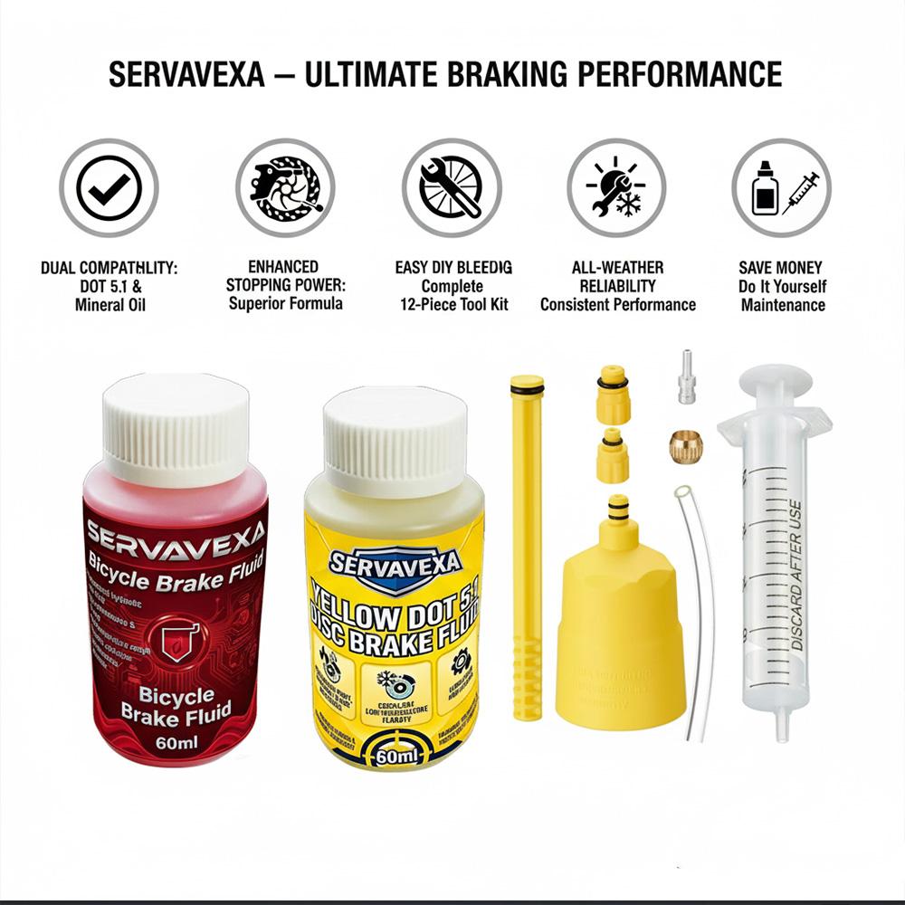 Hydraulic Bike Brake Bleed Kit + 60ml DOT 5.1 & Mineral Brake Oil Fluid, Disc Brake Maintenance Syringe Funnel Tool Set