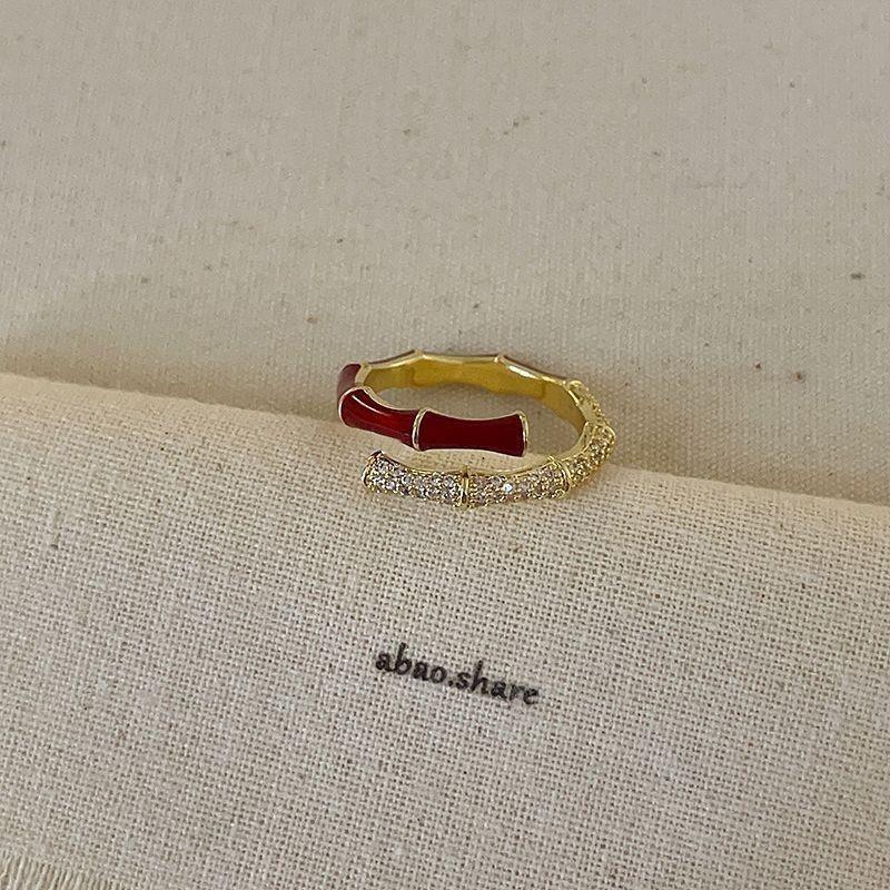 Real Gold Electroplated Zircon Oil Drop Gourd Flower Opening Ring Retro Temperament Index Finger Ring Light Luxury High-end Jewelry