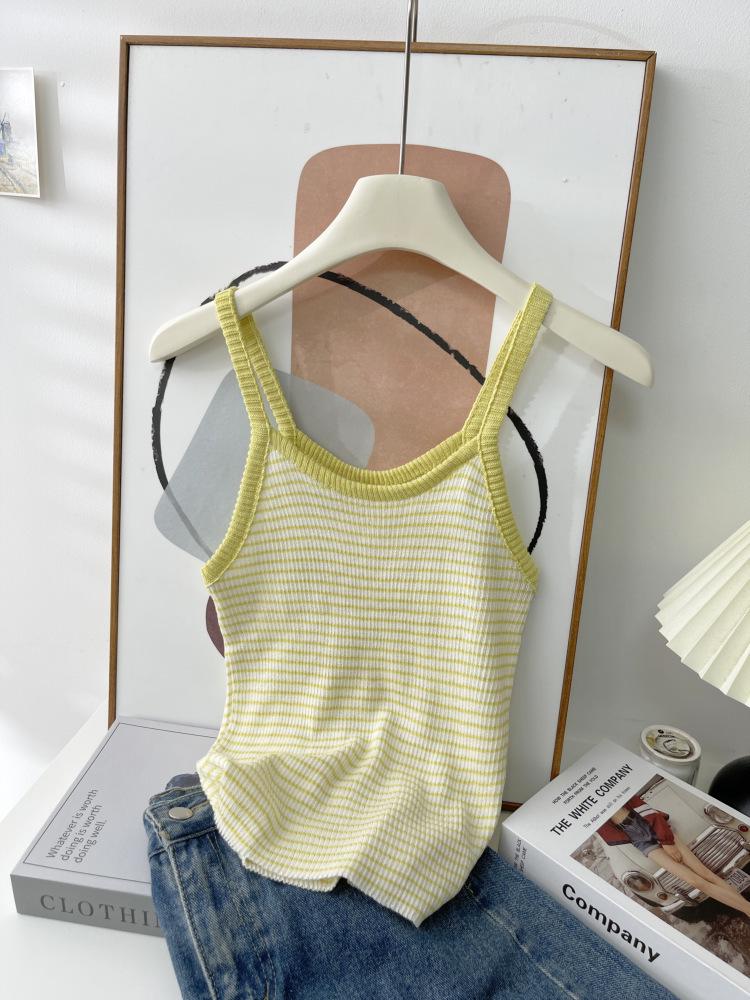 

Women s Striped Knit Camisole - Summer Slim Fit Versatile Sleeveless Top One Size гірчичний/жовтий