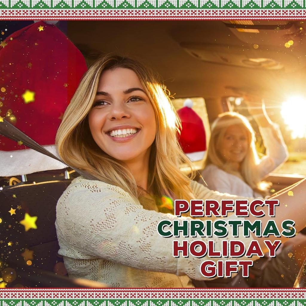 YIXIN 4-Piece Santa Claus Hat Car Seat Headrest Cover Cute Car Decoration Interior Accessories-Car Christmas Decorations-Functional Car Decoration,
