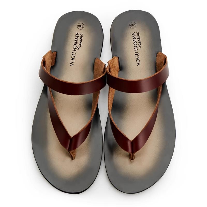 Men's Top Grain Cowhide Genuine Leather Non-Slip Summer Slippers - Trendy, Breathable, Versatile Flip Flops for the Beach