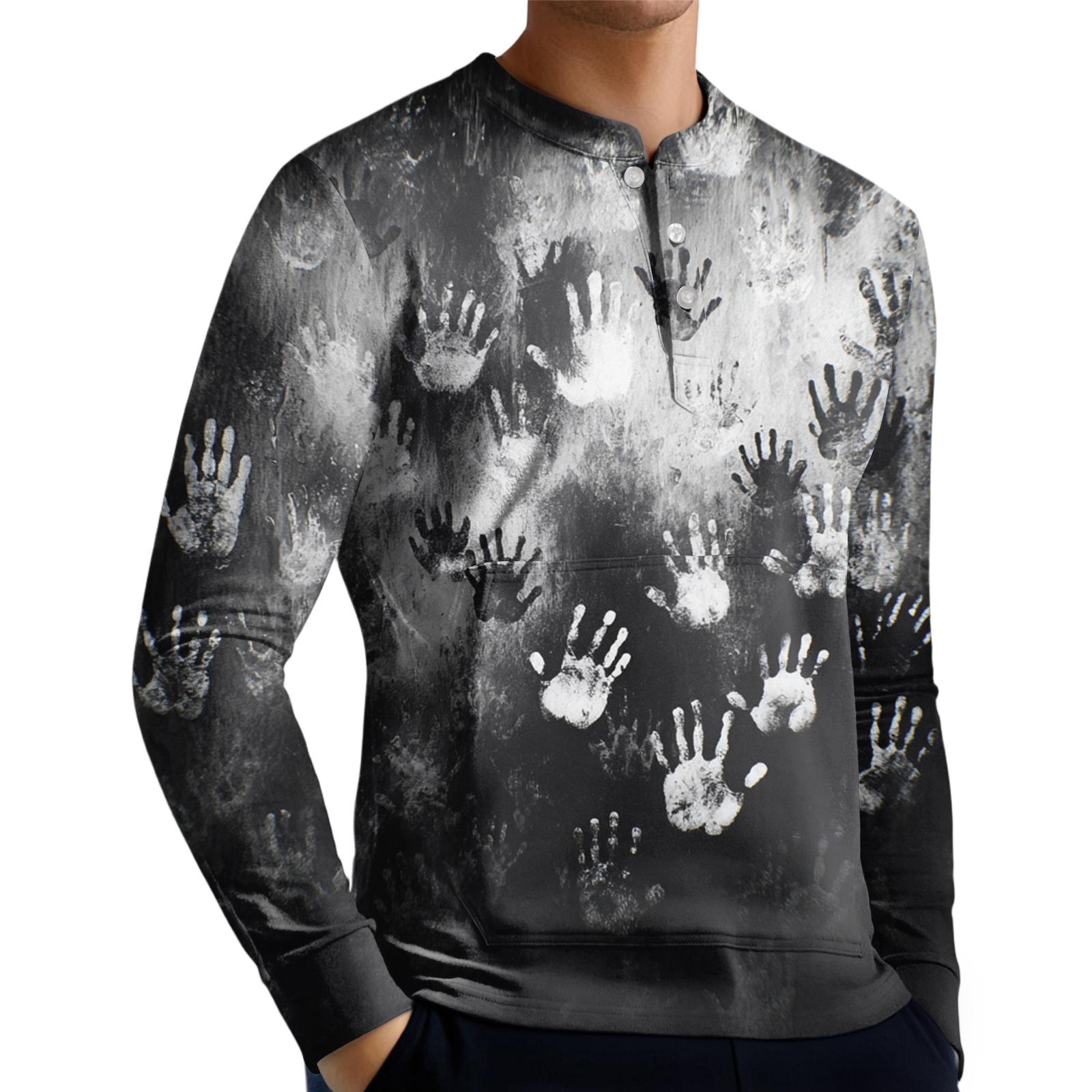 

Men s Casual Button-Down Sweatshirt Solid Color Long-Sleeved Shirt Pullover XXXL