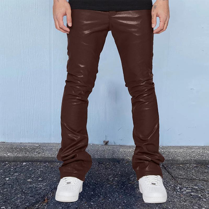 Men's Spring and Autumn Stretch PU Leather Pants Streetwear Casual Biker Pants