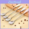 Elegant Ceramic Handle Floral Stirring Spoon With Stainless Steel For Milk And Coffee
