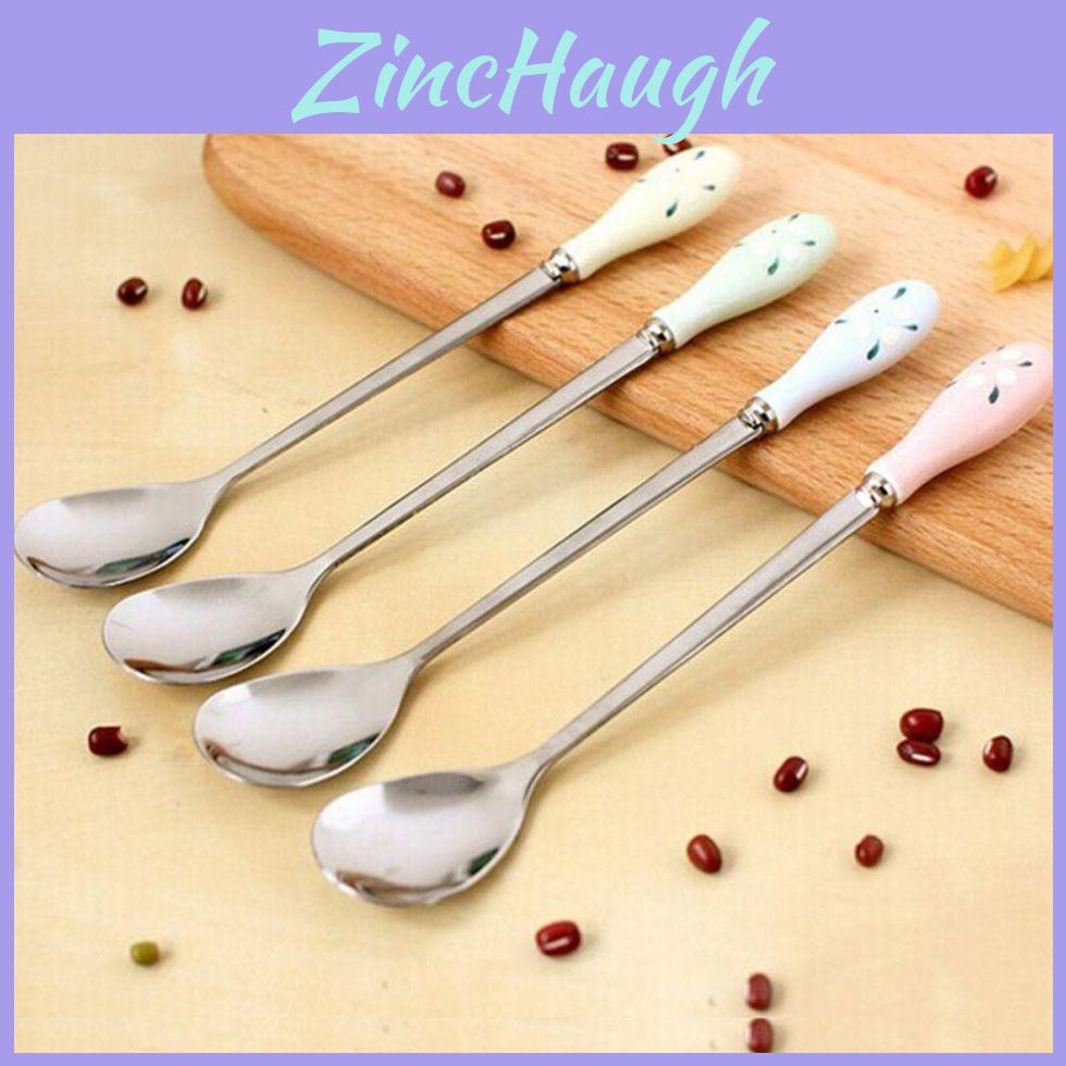 Elegant Ceramic Handle Floral Stirring Spoon With Stainless Steel For Milk And Coffee