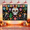 Skeletons Skull Halloween Theme Banner, Vibrant Polyester Backdrop for Wall Hanging & Photo Booth