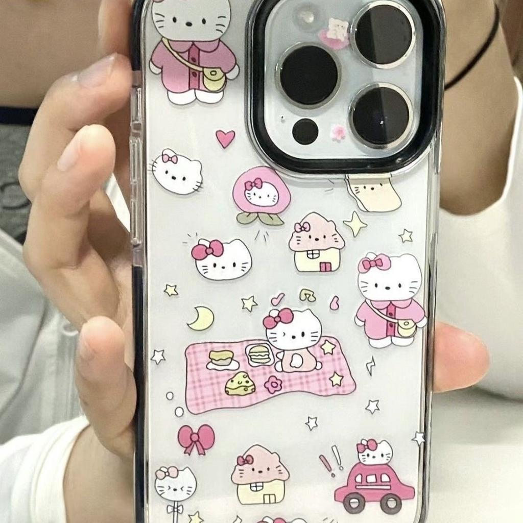 Cartoon cute camping kitten cat for iPhone16promax mobile phone case 15 all-inclusive 14 girl 13 tide