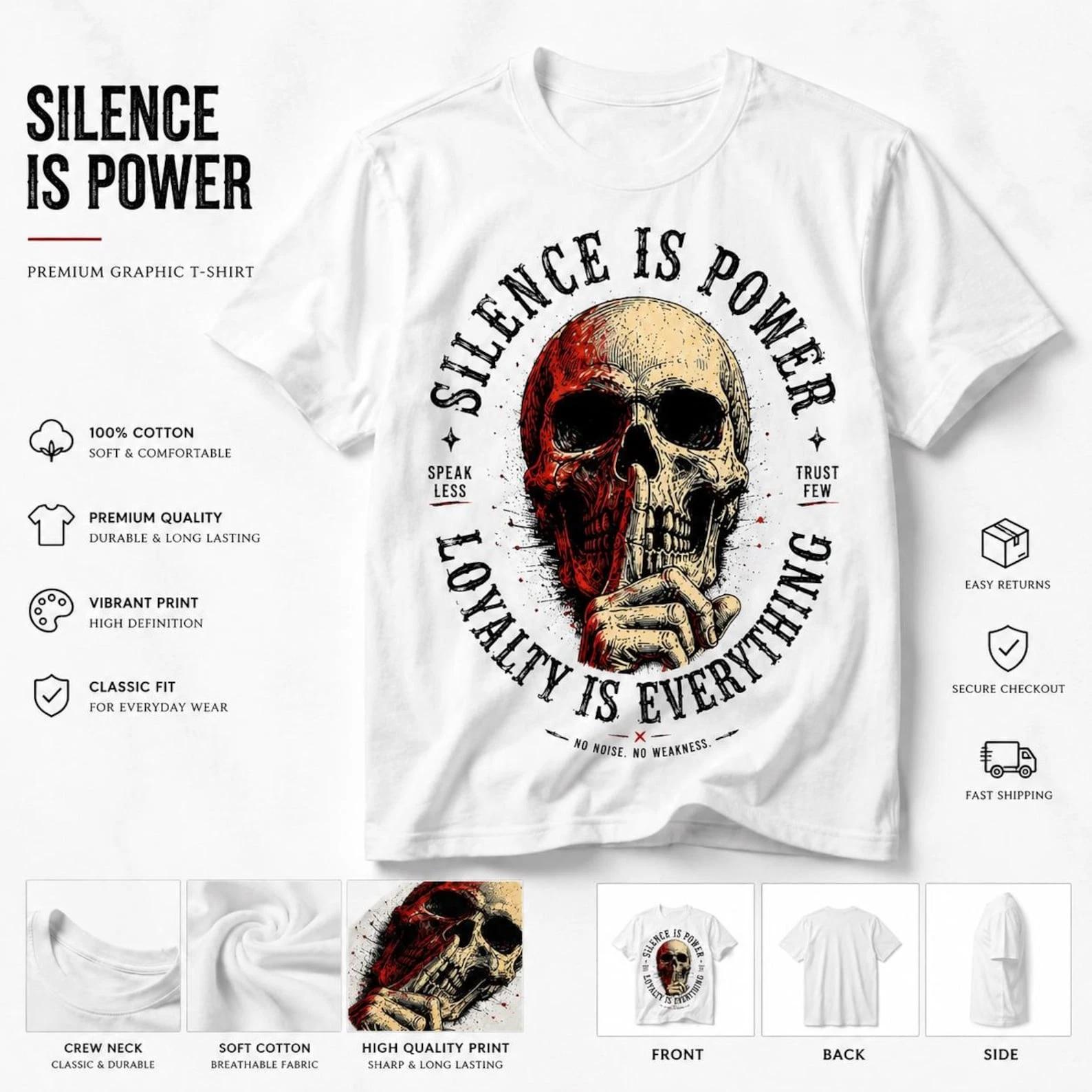 Silence Is Power Loyalty Is Everything Skull Gothic Vintage T Shirt S
