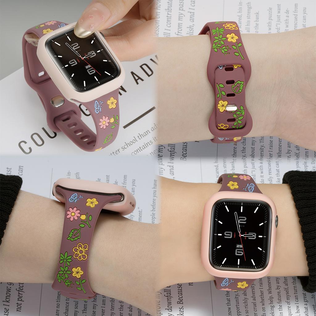 Cute Color Flowers Silicone Strap Case For Apple Watch 42mm 46mm 44 40mm 49 45 38 41mm Girl Slim Band For Iwatch 10 9 8 SE 7 6 5