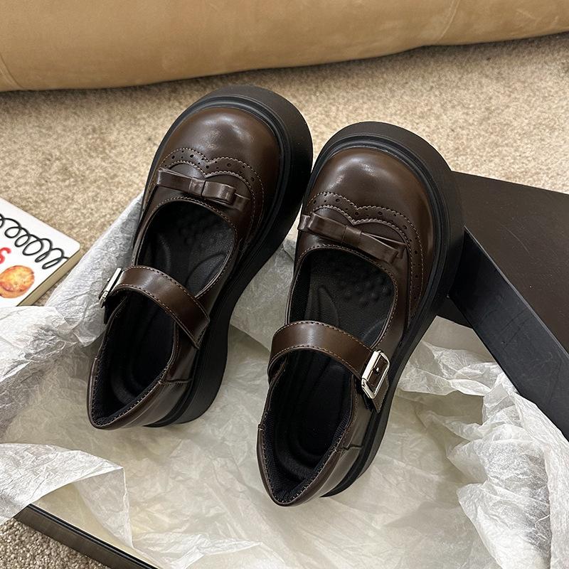 Bow small leather shoes loafers 2025 new autumn and summer college style women's shoes Mary Jane shoes platform single shoes