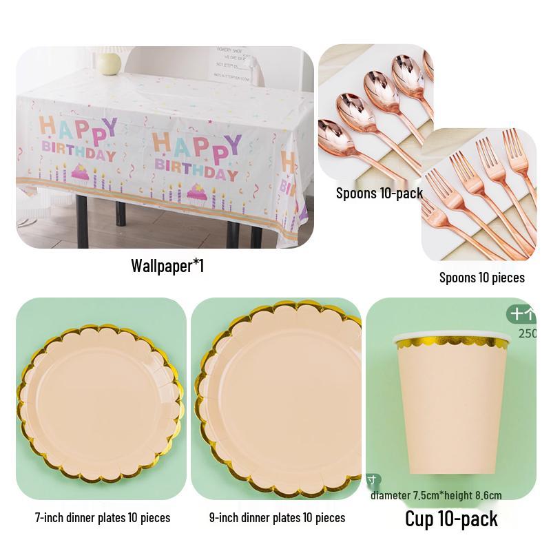 Disposable Party Supplies Set: Paper Plates and Cups for Birthdays and Weddings