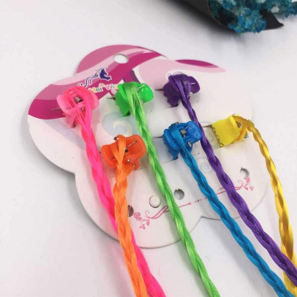 SaveSooo Kids' Braided Hair Extensions, Braid Clips, Kids' Hair Accessories, Kids' Hair Clips, Wigs, Braided Wig Clips (6 Colors, 2 of Each Color)
