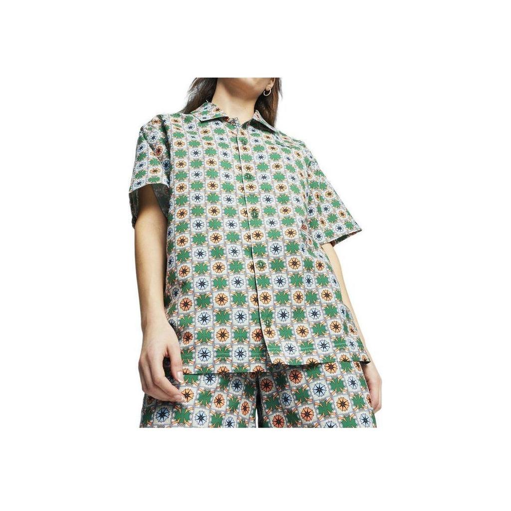 Puma New Prep Aop Woven Shirt Loose Fit Casual Sports Short Sleeve Unisex Shirts Green 627953-86