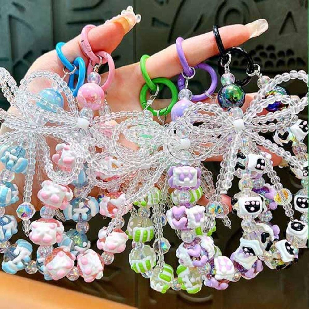 Anti-lost Bow String Bead Mobile Phone Chain Colorful Ball Beaded Phone Strap  Female Lady Girl