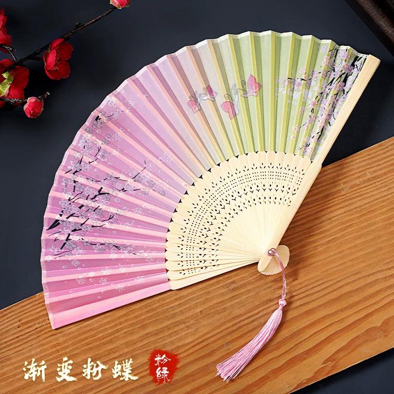 Traditional Chinese Style Folding Fan, Chinese-Style Dance Fan for Women, Small and Portable, with Sturdy and Durable Bamboo Bones