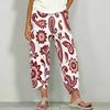Women Plus Size Loose Fit Floral Paisley Printed Cross Hem Cropped Pants