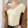 Winter Thermo Oberteil Langarm V-Ausschnitt Damen Slim Fit Shirt Spitzenbesatz Einfarbig Gepolsterte Innenschicht