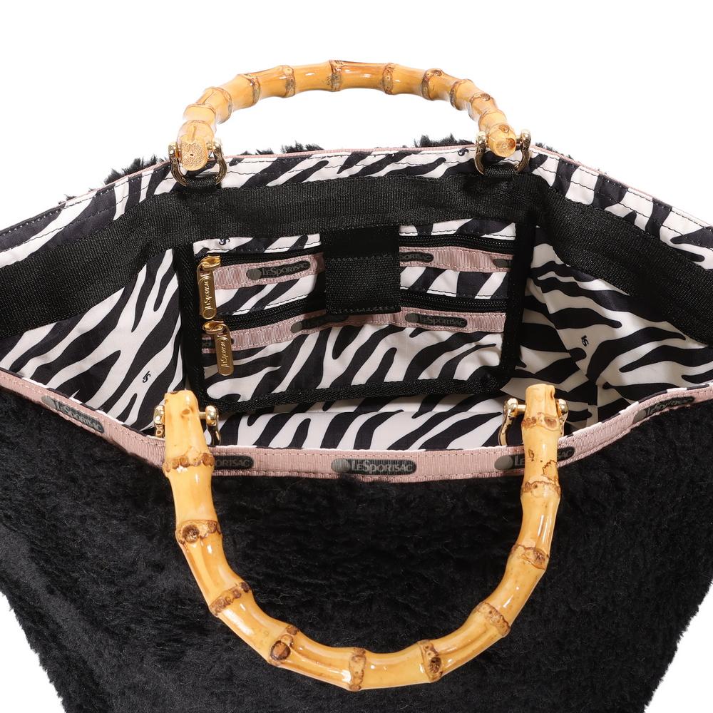 Lesportsac Shadow Black Fur Medium Bamboo Tote Bag [1440.Hb88]