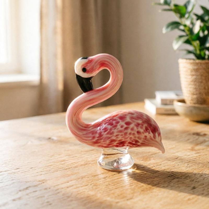 Flamingo Statue Hand Blown Glass Flamingo Figurines,Art Glass Flamingo Sculpture,Souvenir Home Decors Gift for Mom Women