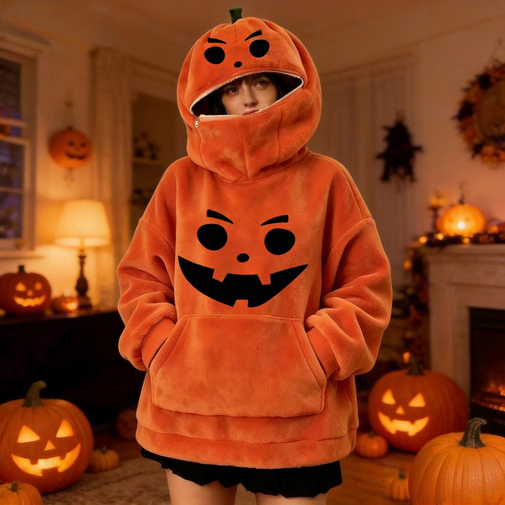 Pullover Hoodie mit Kürbisdruck für