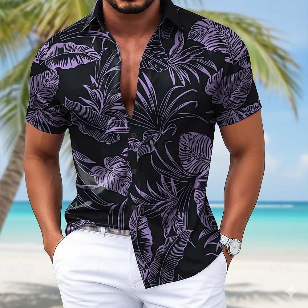 Men's Palm Leaf Tropical Plants Shirt Hawaiian Shirt Short Sleeve Hawaiian Shirt Daily Vacation Summer 3D Print Button Up Shirts