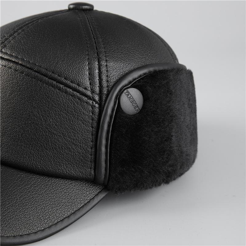 In The Elderly Hat Men'S Winter Ear Protection Duck Tongue Baseball Cap Old Man Leather Hat Warm Windproof Dad Grandpa Hat