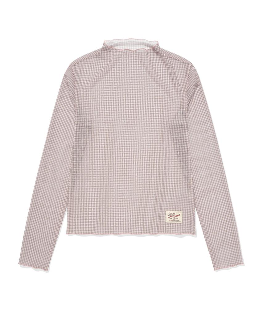 Covernat Woman Mesh Turtleneck Long Sleeve Light Pink