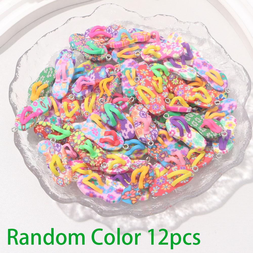 6/9/12pcs Soft Ceramic Material Summer Beach Slipper Pendant, Charming and Colorful Polymer Clay Slipper Pendant,