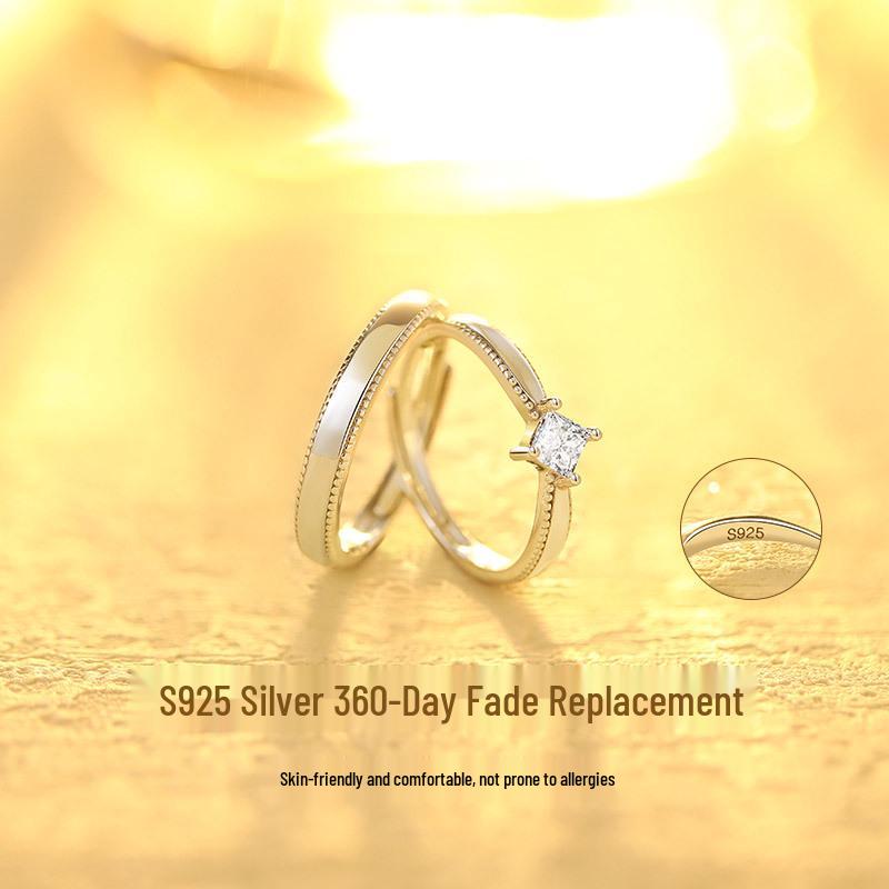 S925 Sterling Silver Couple Promise Rings - Niche Design Gift for Wedding or Girlfriend