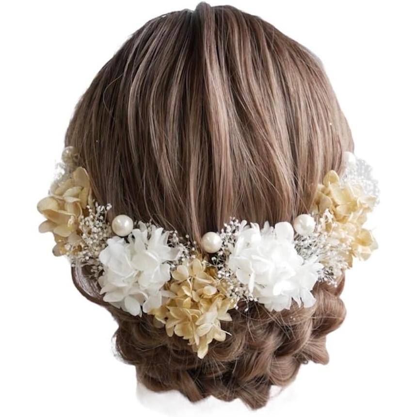 Lomeri 12pcs White Gold Baby's Breath Hydrangea Pearl Hair Accessories A374 Dried Flowers Artificial Flowers