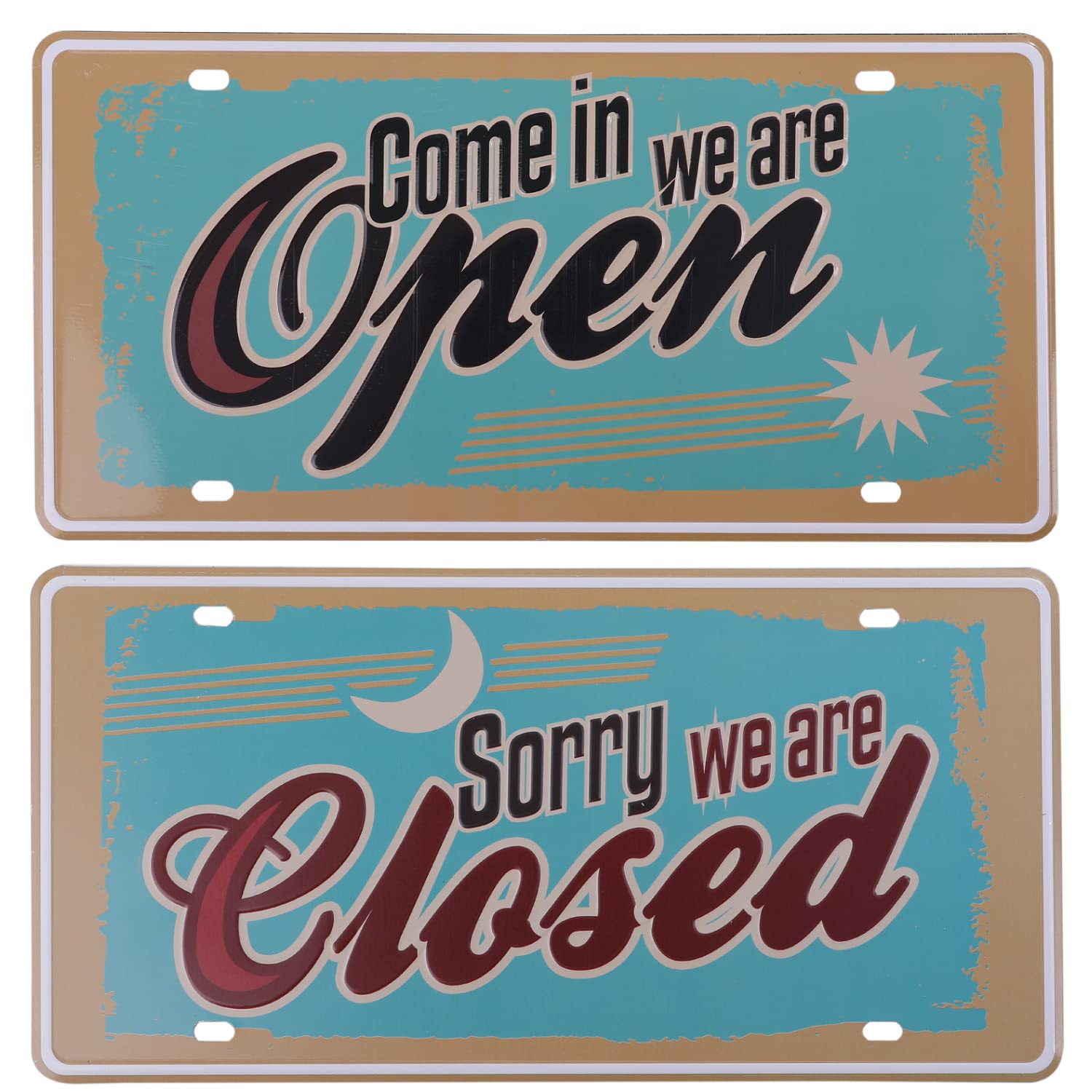 

HIRO WORLD TRADE Tin Sign OPEN CLOSED Set of 2 Retro Shop Sign (Small Size)