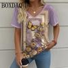 Plant Flower 3D Printed Women's T-shirt Retro V-neck Short Sleeved