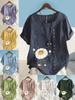 Women's Fashion Humanoid Flower Print Casual Cotton Linen Short Sleeve Round Neck T-shirt Shirt Leisure Loose Summer Blouse Tops