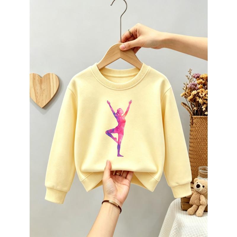 Kids Unisex Crewneck Sweatshirt, Watercolor Pink Purple Gradient Yoga Tree Pose Silhouette Print Black Soft Fleece Pullover
