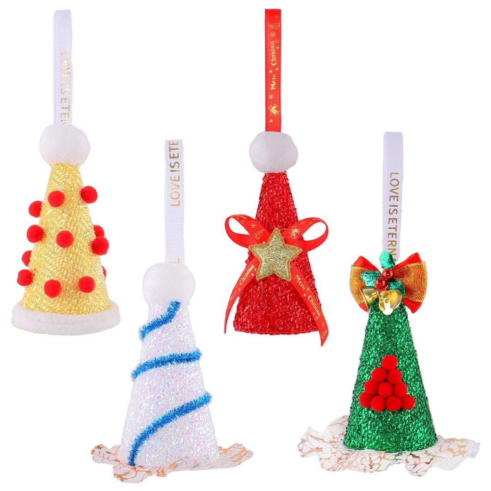 Nonwoven Fabric Christmas Hat Ornament Cone‑Shaped Lightweight Cone Hat Pendant Sequin Decoration Holiday Table Ornament