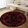 Polyester Baphomet Devil Sheep Head Circular Mat-Black&Red Design with Pentagrams,Perfect for Living Room,Bedroom,Office,or B