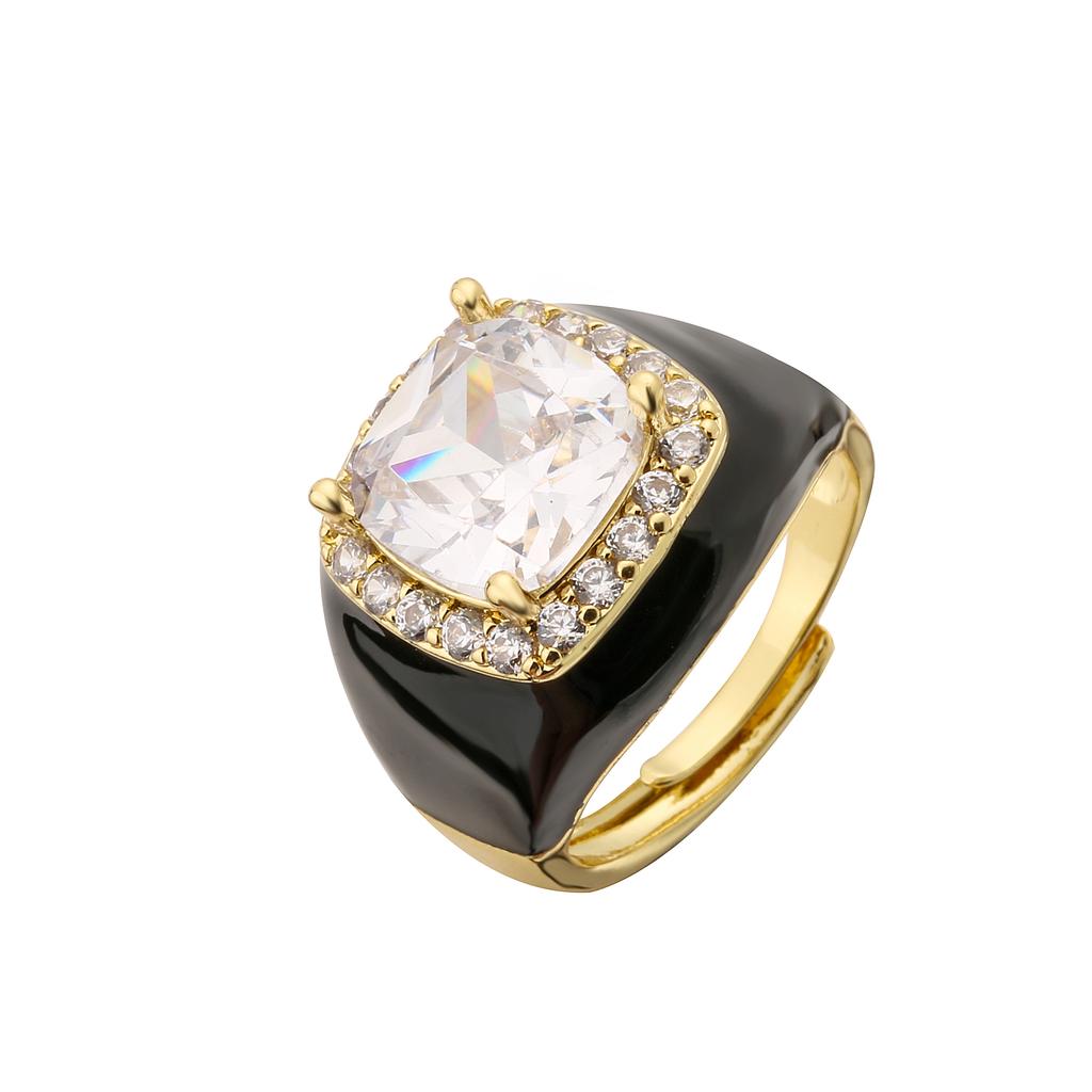 HECHENG, Mehrfarbiger Emaille-Öl-Tropfen-Zirkon Offener Ring für Damen Verstellbar Vergoldet Klobige Fingerringe Geschenk