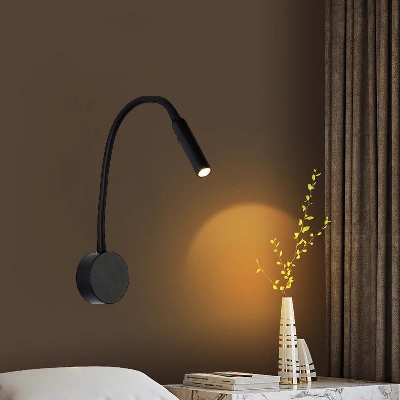 Led Bedside Wall Light Rotatable Flexible Spotlight Living Room Study Reading Lamp Hose Surface Mounted Sconce Night Light 220V