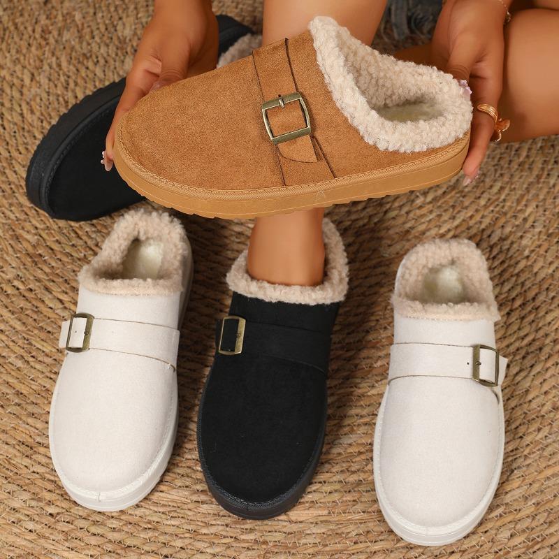 Autumn New Velvet Bag Head Rear Empty Cotton Shoes Women's Warm Belt Buckle Thick-soled Snow Boots
