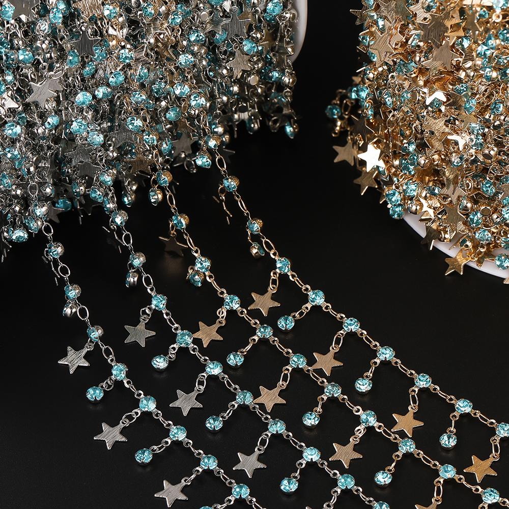 1Meter Star Chains Micro Inlay Crystal Stars Copper Chains for Handmade Bracelet Necklace Supplies DIY Jewelry Making Components