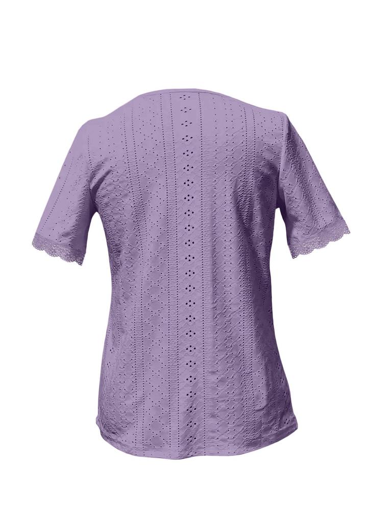 2025 Summer European & American Square Neck Eyelet Jacquard Short Sleeve Women's Top