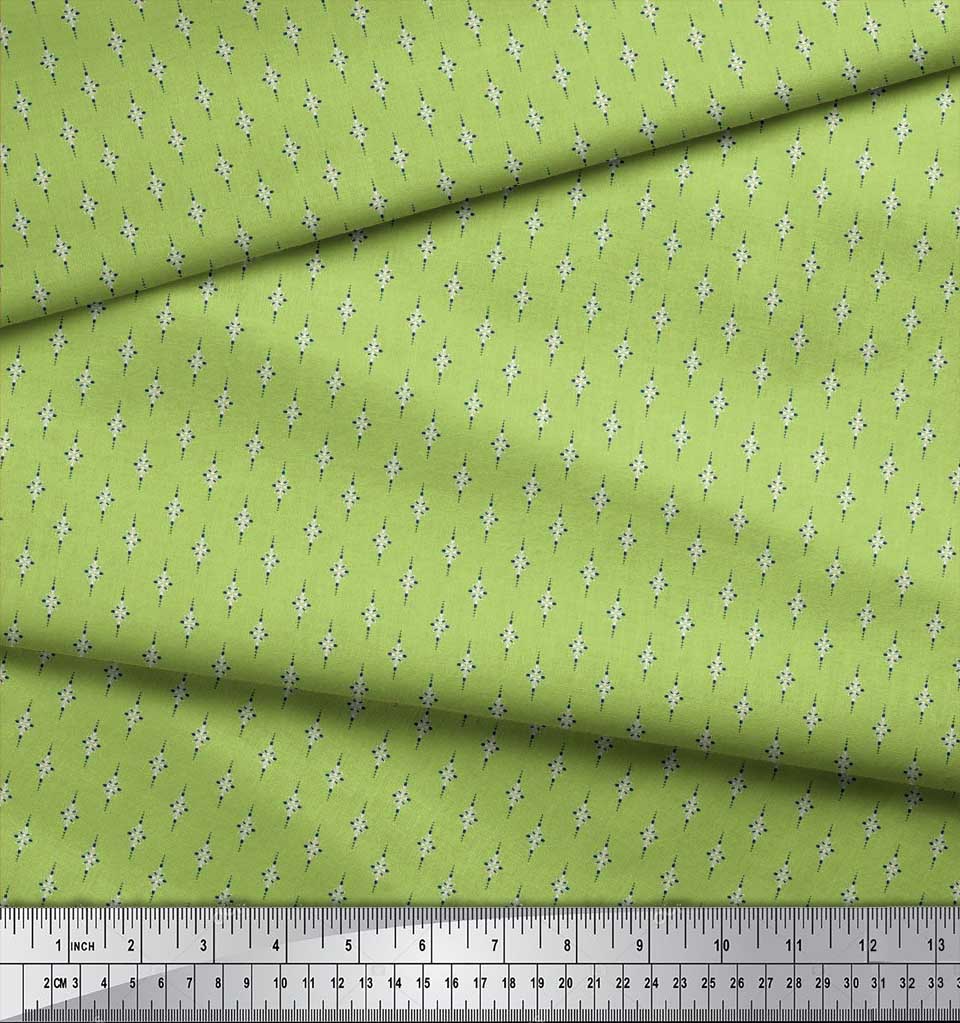 Soimoi Japan Crepe Satin Fabric Dot & Leaves Small Motif Shirting Print Fabric by the Metre 42 Inch