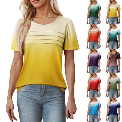 Women's T-shirt Short Sleeve Tops Elegant Casual Shirt Spring Summer Outfit Flowy Pleated Front Round Neck Summer Tops