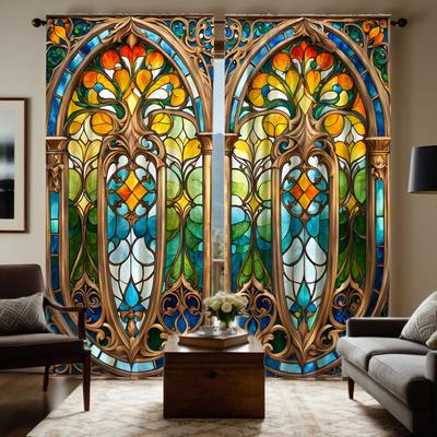 2 stücke HD Europäischen vintage fenster dekoration vorhang Gelbe krawatte digital gedruckt vorhang hause dekoration stil dekoration wohnzimmer